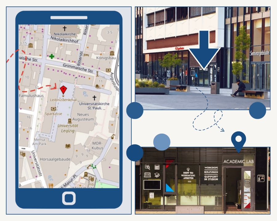 Standortbeschreibung der Offenen Sprechstunde im Projekt Plan B in den R&auml;umen des Academic Lab auf dem Campus Augustusplatz